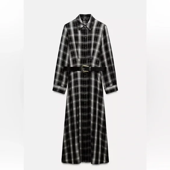 Zara Black and White Checkered Long Sleeve Dress - Picture 2 of 2